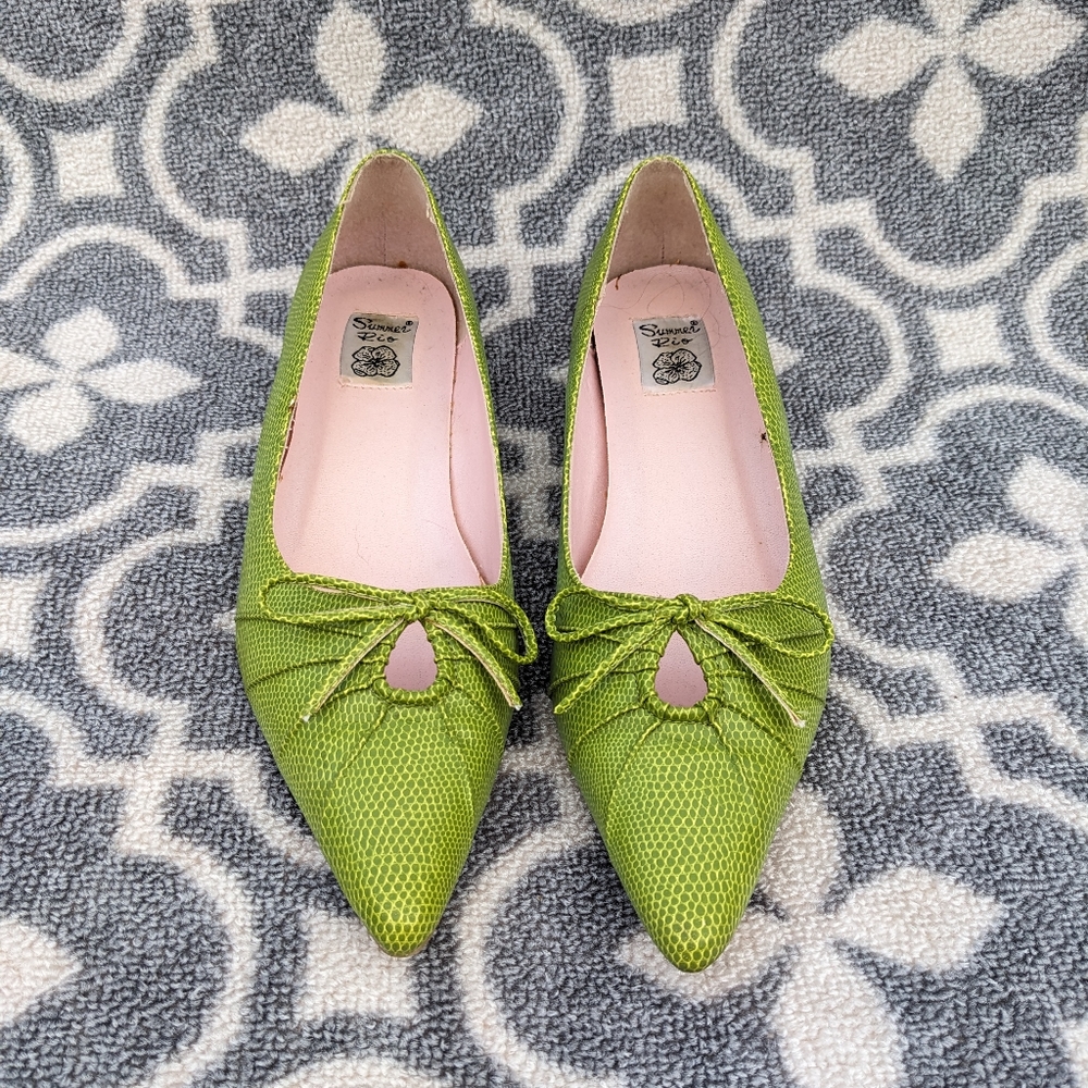 Summer Rio Green Faux Crocodile Kitten Heels Size 6.5